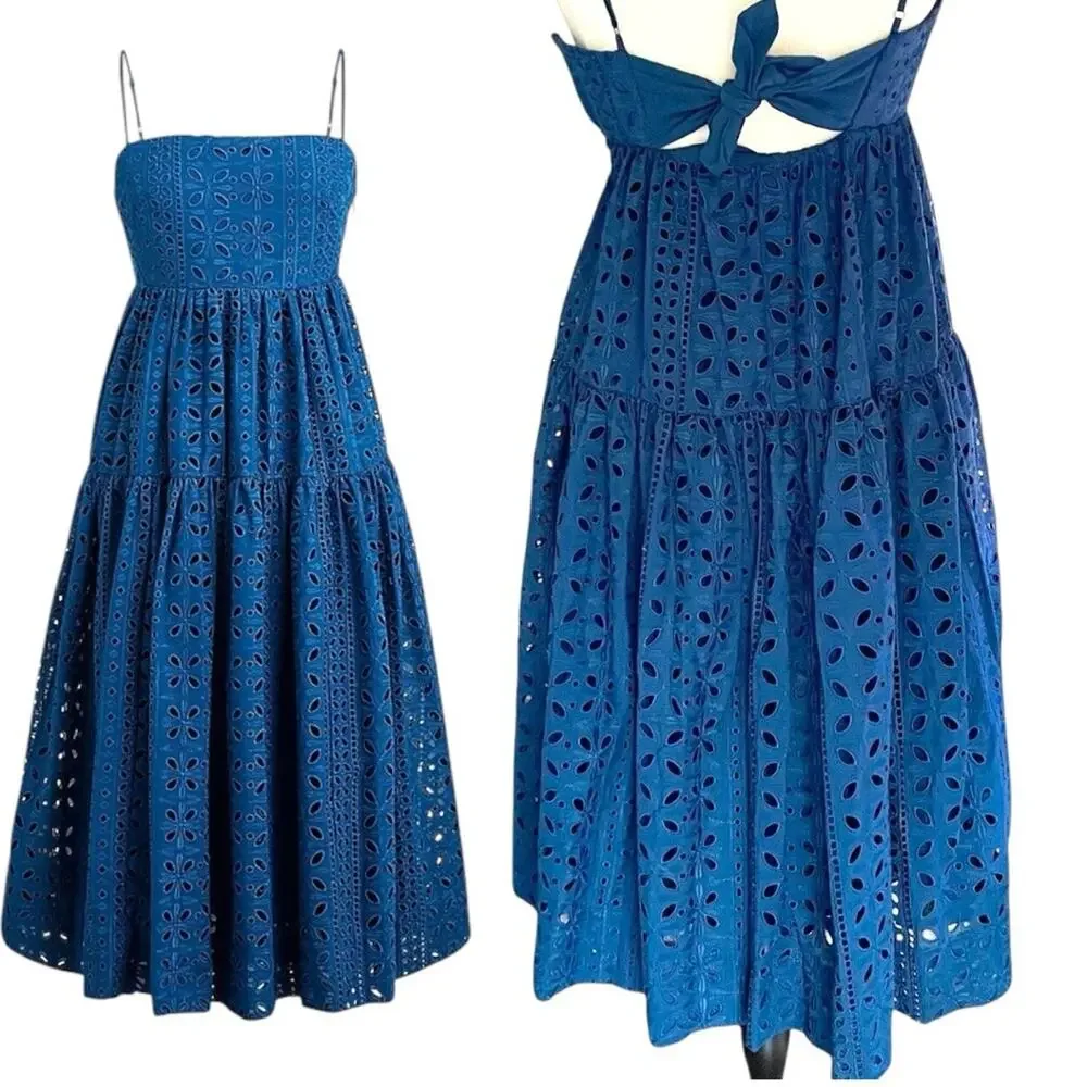 J.Crew NWT Chic blue midi dress with eyelet stylish back tie detail Size 16